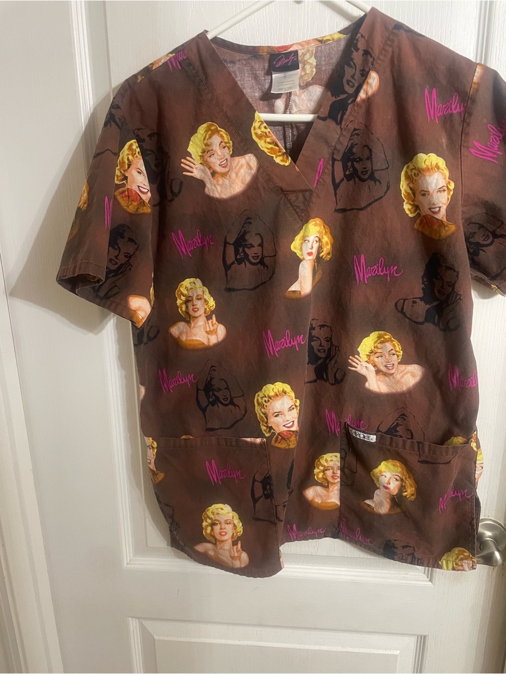 Marilyn Print Brown Women's Medical Scrub Top - Cherokee brand